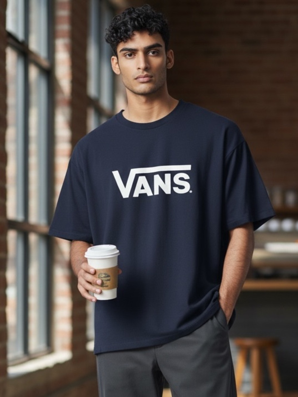 Vans Navy Blue Tee with White Logo